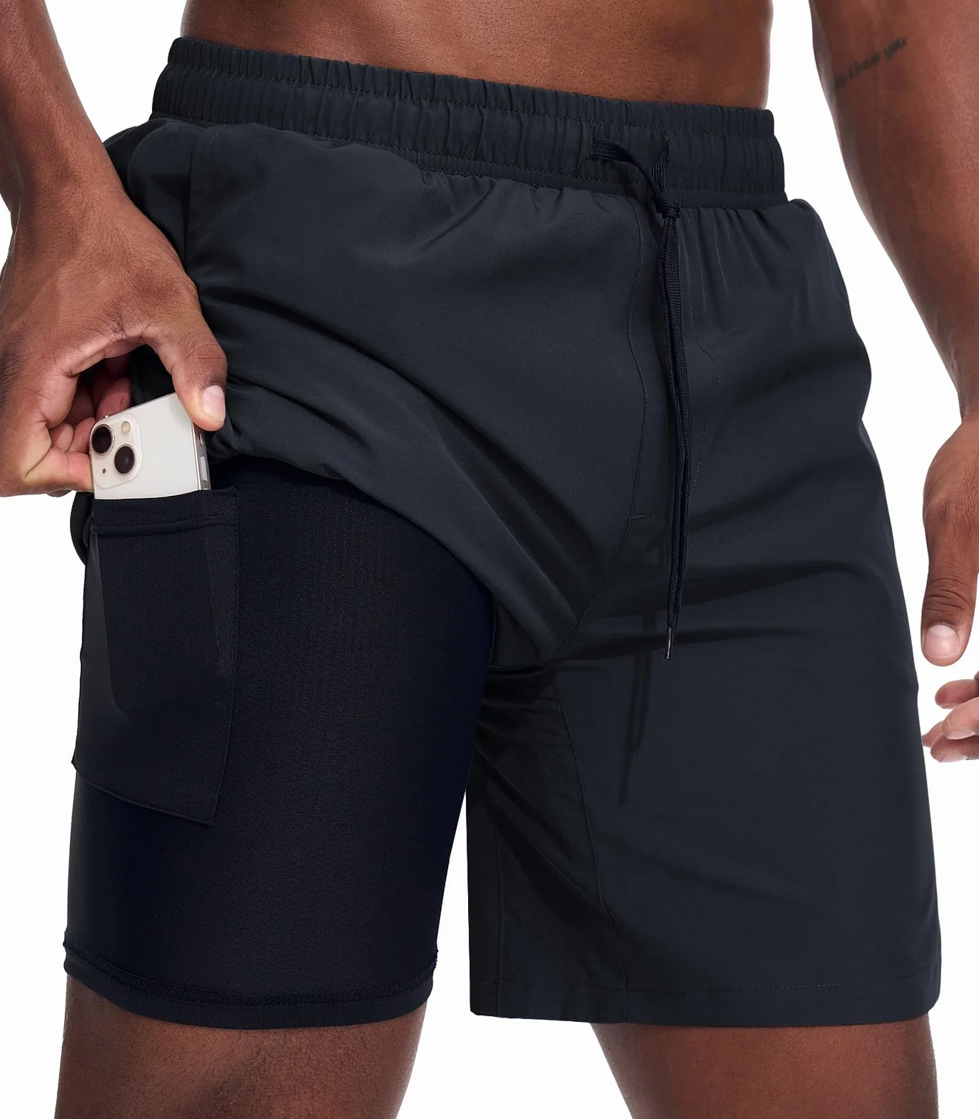Herren Sporthose Kurz Laufshorts Kurze 2 in 1 Running Shorts Mit Eingebaut Taschen