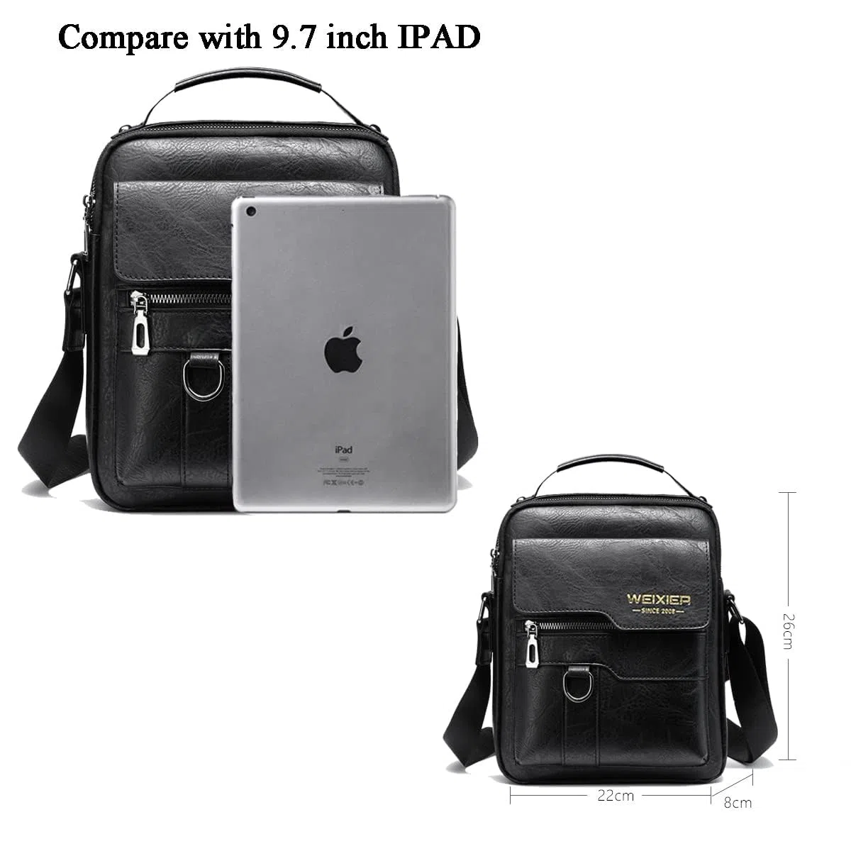 ANPTER Umhängetasche PU Leder Herren Schultertasche Herrentasche Shoulder Bag Seitentasche Crossbody Vintage Umhängetaschen Handytasche Messenger Bag Umhängen Tasche Man (Schwarz Schultertaschen)