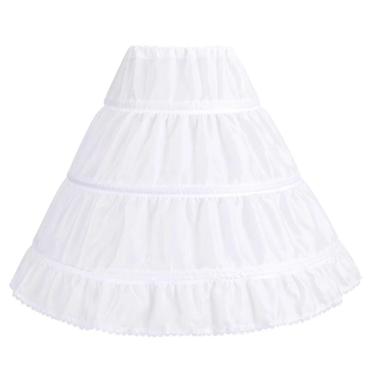 IBAKOM Reifrock Mädchen Petticoat Unterrock 3 Reifen Blumenmädchen Hochzeit Brautjungfer Underskirt Kordelzug Krinoline Unterrock für Kinder Hochzeitskleid Ballkleid Rock Weiß