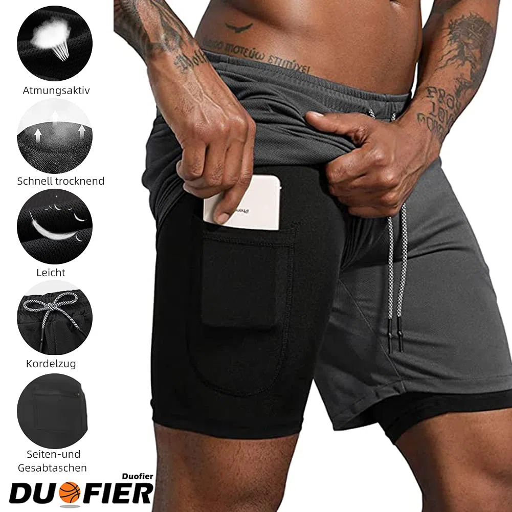 MANLUODANNI Sporthose Herren kurz 2 in 1 Kompression Liner Laufhose