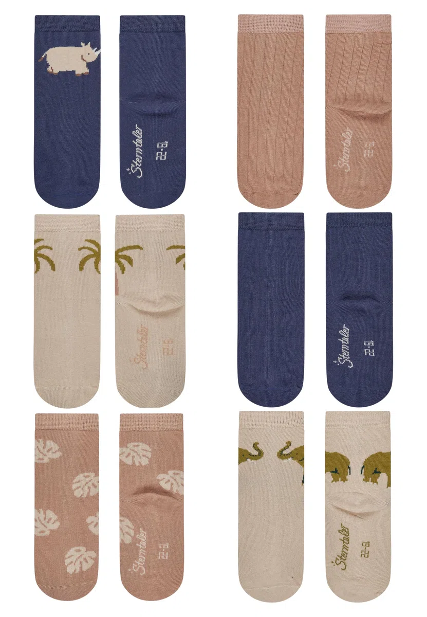 Sterntaler Socken 6er Pack Elefant – Baby- und Kinder-Socken im 6er Pack mit Umschlag, Innenfrottee, Elefant-, Blätter-, Rippen-, Palme- & Nashorn-Motiv