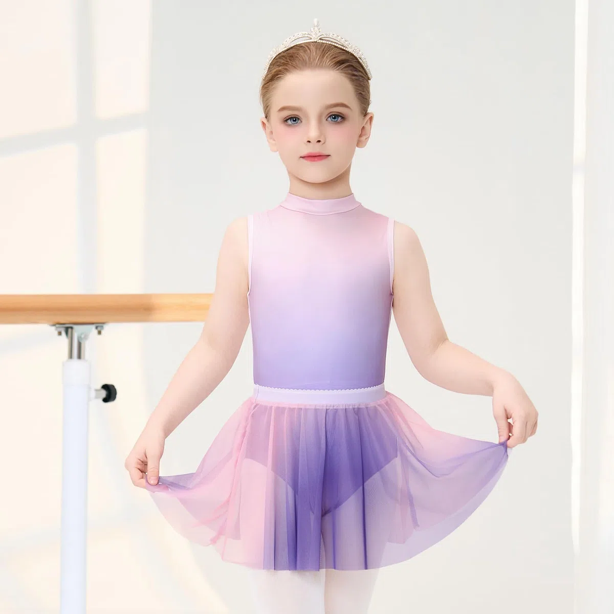 JiAmy Ballettkleider für Kinder Ärmellose Ballettkleidung Mädchen Tanzbekleidung Balletttrikot mit Rock Tütü Ballett Strumpfhose 4-12 Jahre