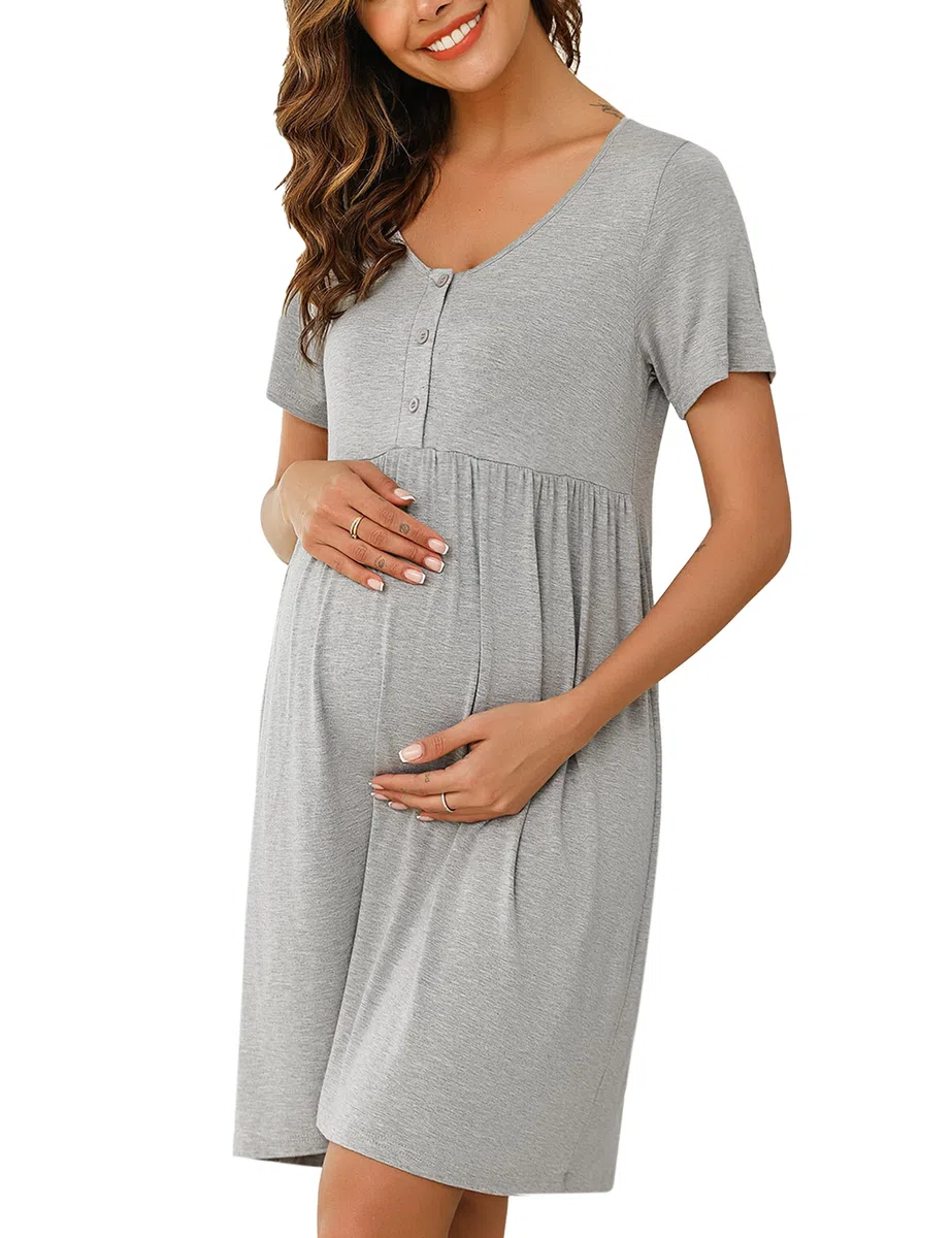 Bresdk Nachthend Damen Nachtwäsche zum Knöpfen Stillen Kurzarm Schlafshirt mit Knopfleiste Schwangere Frauen