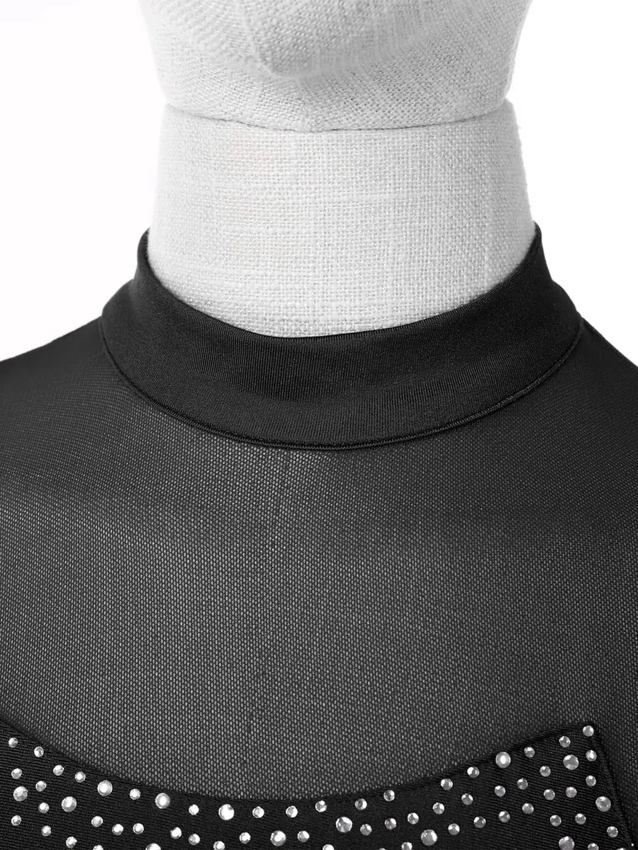 iEFiEL Damen Langarm Ballettkleid Eiskunstlauf Kleid mit Glitzer Kristallen Ballettkleidung Gymnastik Leotard Turnanzug Tanzkostüm