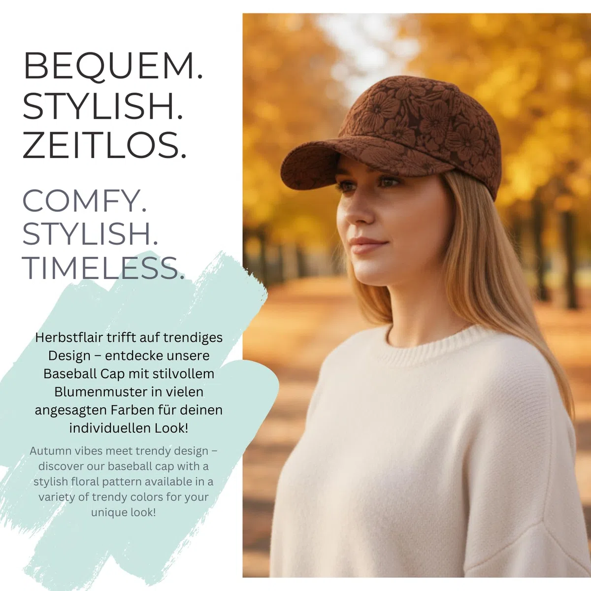 styleBREAKER Damen Baseball Cap mit floralem Ton in Ton Muster | 6-Panel Basecap mit Klettverschluss verstellbar | sportliche Blumenoptik Kappe Streetstyle