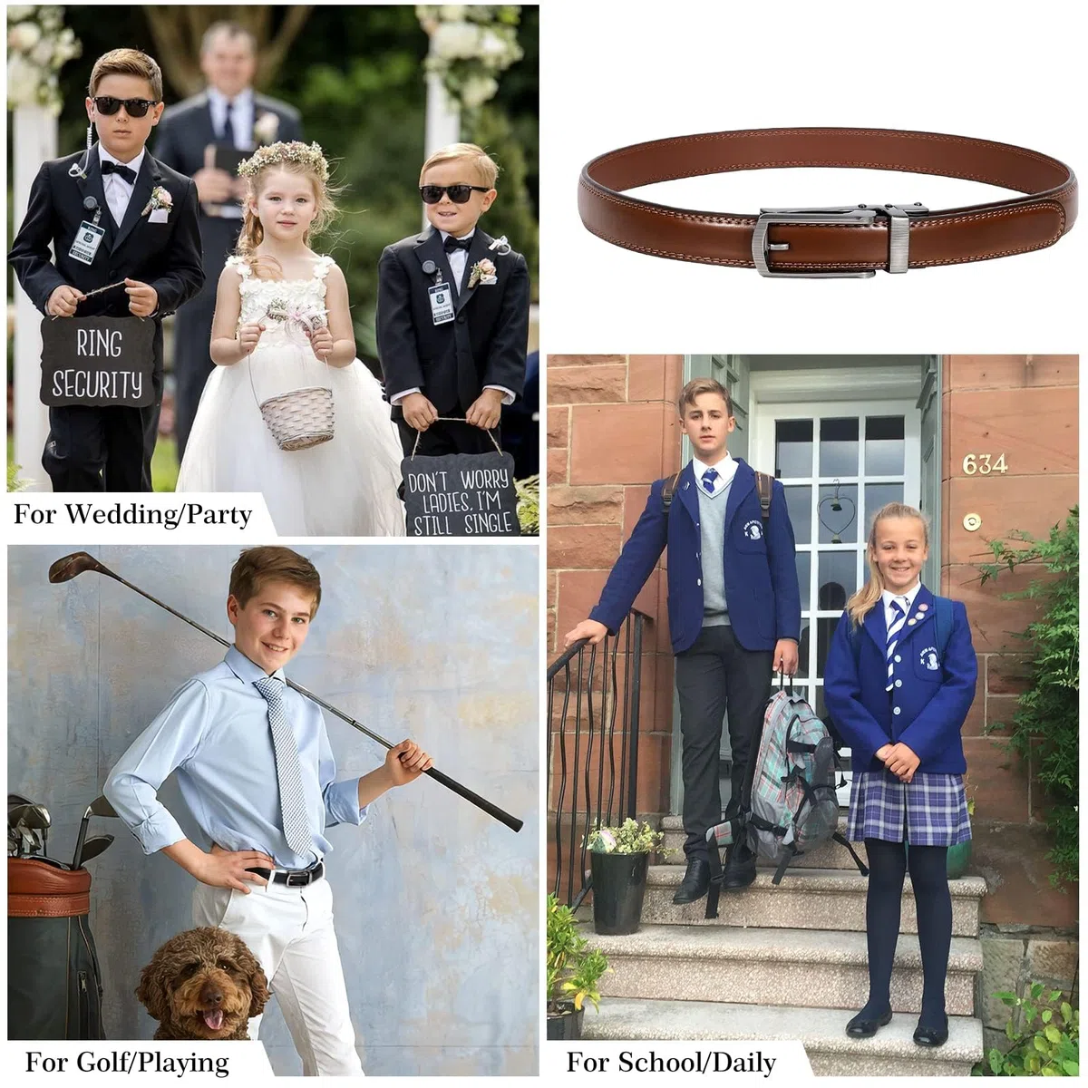 XZQTIVE Junge Ratsche Ledergürtel Easy Slid Klick Schnalle Auto Gürtel für Kinder Schule Uniform Kleid Jeans
