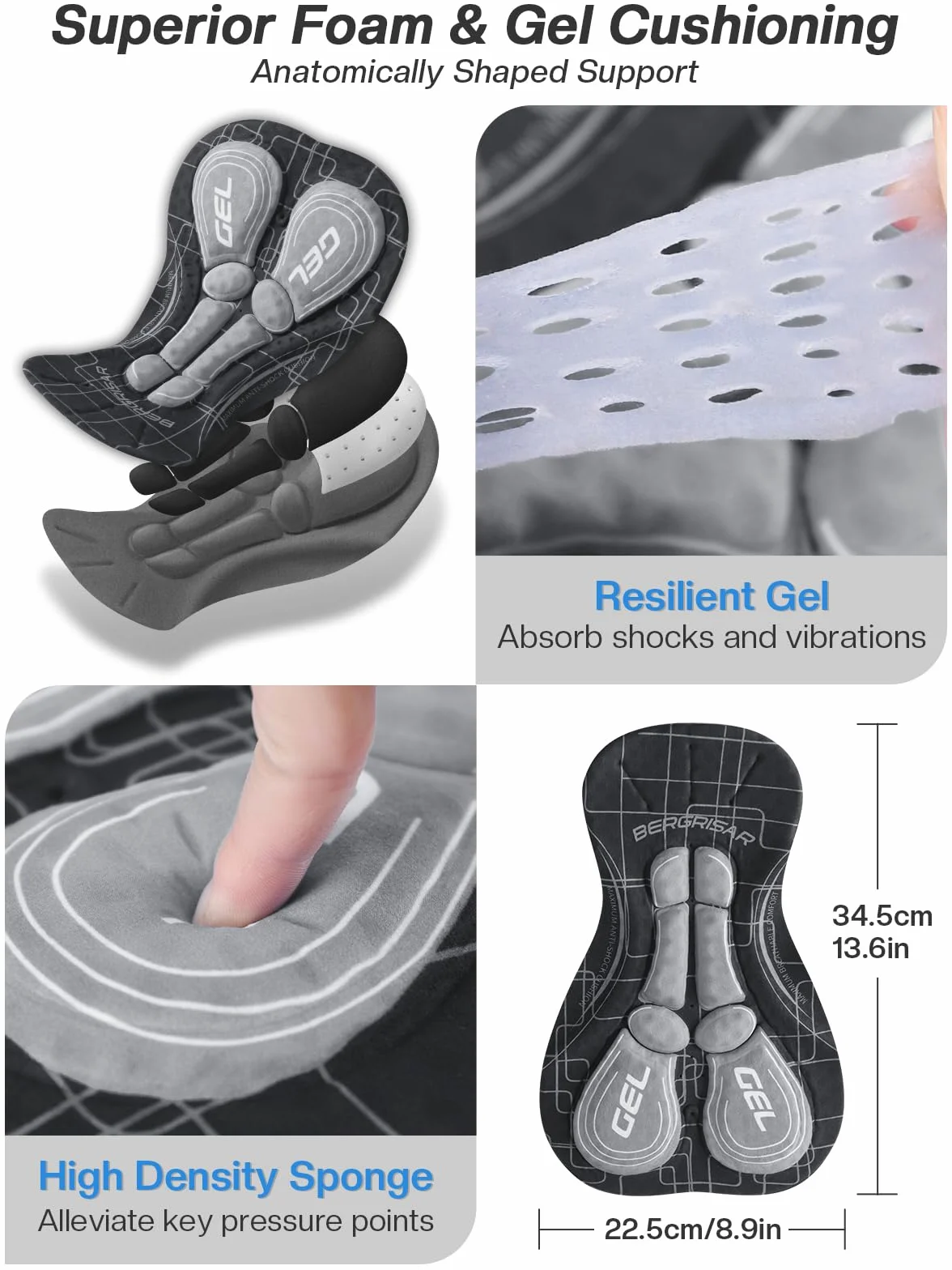 BERGRISAR Fahrradunterhose Radunterhose für Herren 4D Gepolstert Fahrradhose Fahrrad Rennrad Unterwäsche