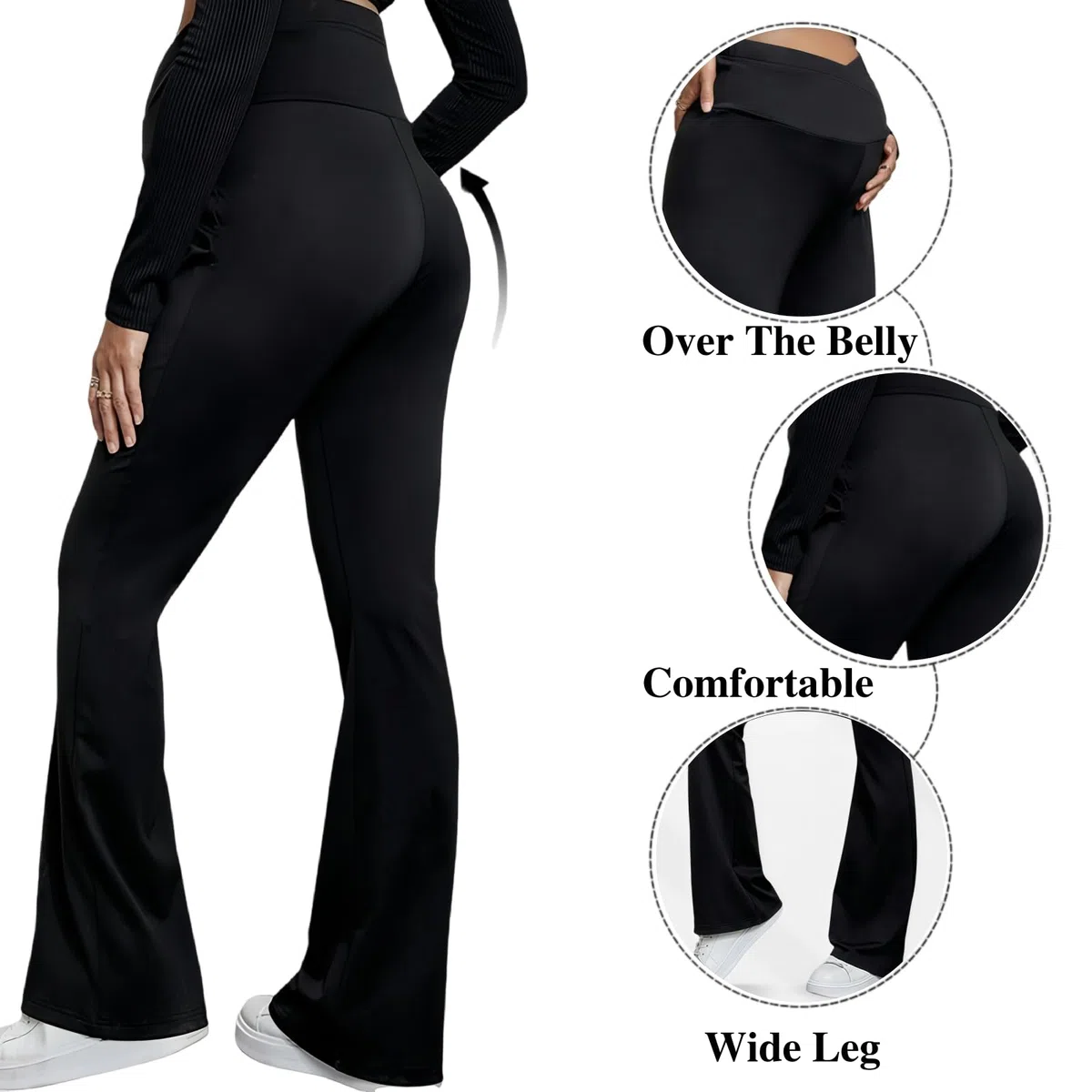 MANJIAMEI Weite Umstands Hose für Frauen Hoher Bund Weich Dehnbare Bauchbedeckende Schwangerschaftshose Trainings Sportbekleidung Freizeit Loungewear Weite Flared Hose