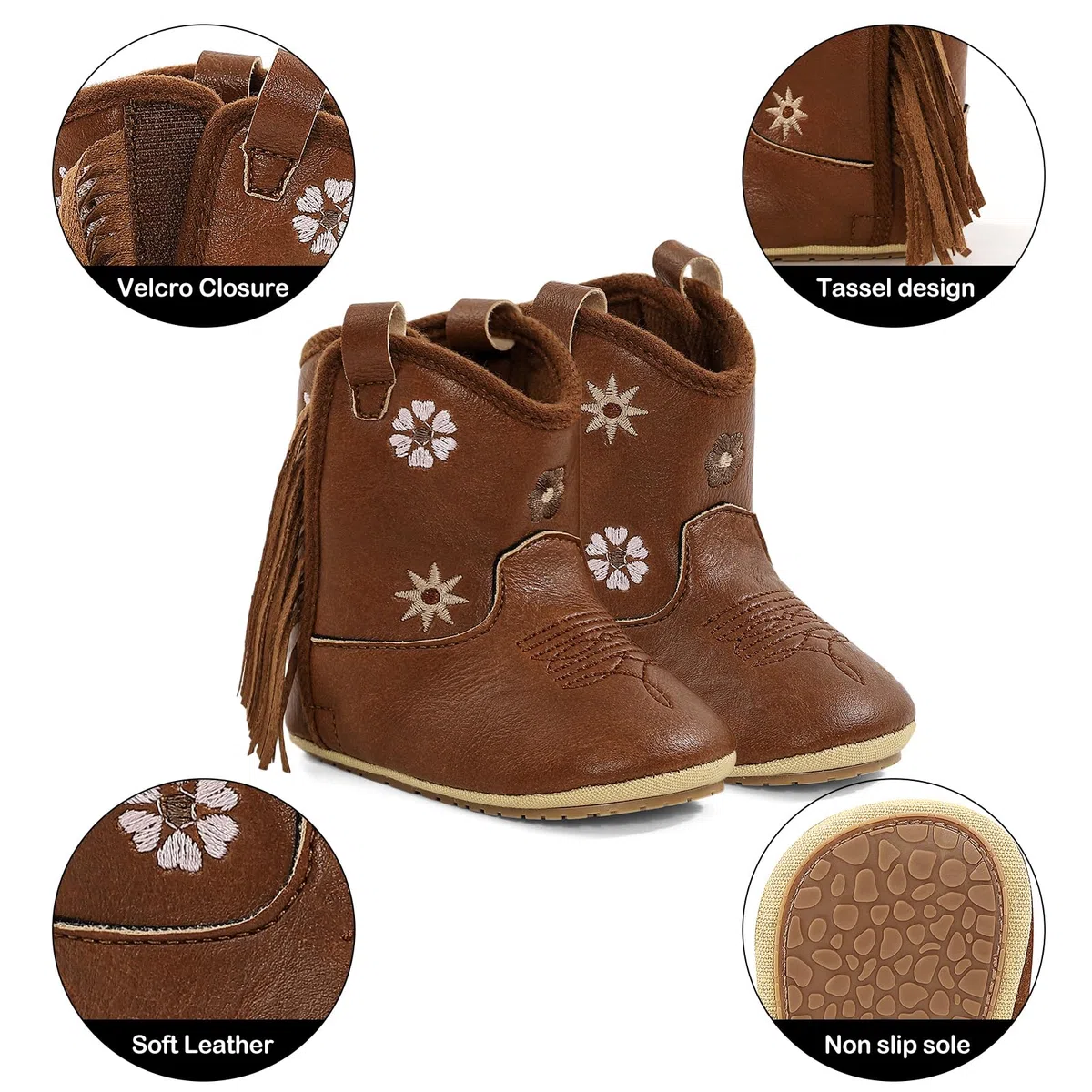 Stiefel Baby Jungen Mädchen Cowboy Stiefel Westernboots PU Leder Klettverschluss
