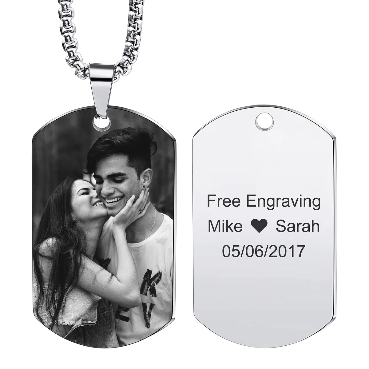 Benutzerdefinierter Hundemarken Text und Bild gravierte Halsketten mit farbigem/schwarz-weißem Bild Anhänger personalisiertes Geschenk für Männer/Frauen Schmuck