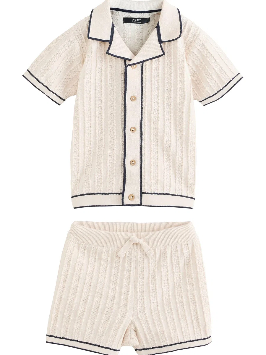 NEXT Jungen Standard Geknöpftes Strick-Polohemd und Shorts 62-140