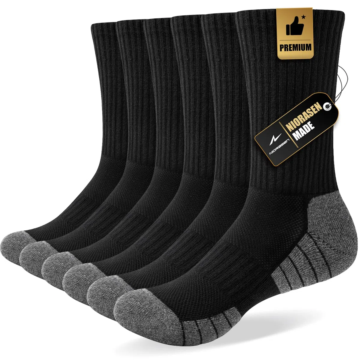 Niorasen Socken Herren Damen, 6 Paar Atmungsaktive Wandersocken Tennissocken Sportsocken, Baumwolle Gepolsterte Hochleistung Laufsocken Arbeitssocken, 43-46 39-42 35-38 47-50