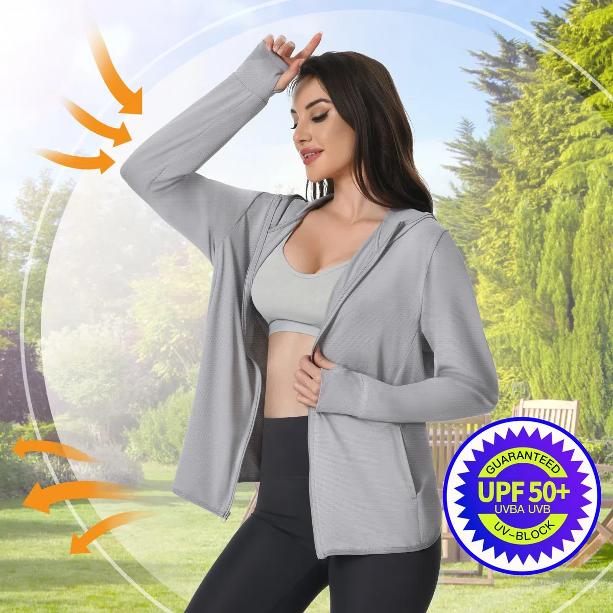 UV Schutz Jacke Damen, SPF UPF50+ Leichte Sun Hoodie | Sonnenschutz Kleidung, Schnelltrocknend, 4 Taschen und Daumenloch