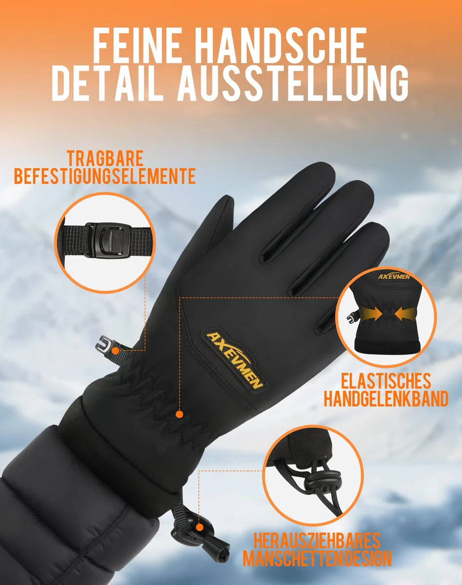 wasserdichte Winterhandschuhe Herren Damen, Thermo Warme Fahrradhandschuhe mit Touchscreen, Plüschfutter, Winddicht & rutschfest für Ski, Outdoor, Laufen Laufen Wandern Plüsch Winter