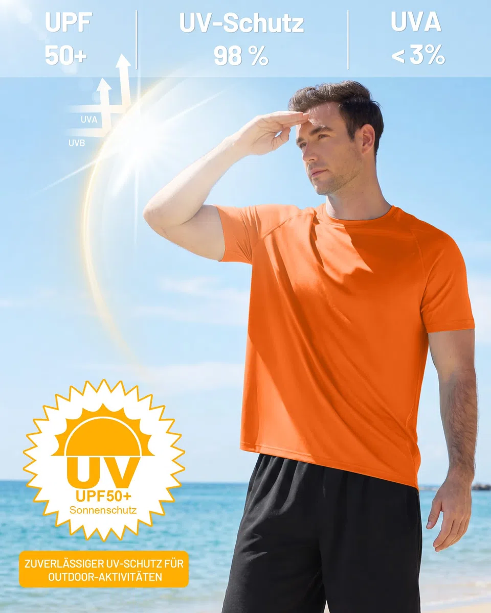 Runhit UV Shirt Herren Kurzarm, Schwimmshirt mit UPF 50+ Sonnenschutz, Schnelltrocknendes Rashguard Atmungsaktives Badeshirt für Wassersport, Surfen und Outdoor