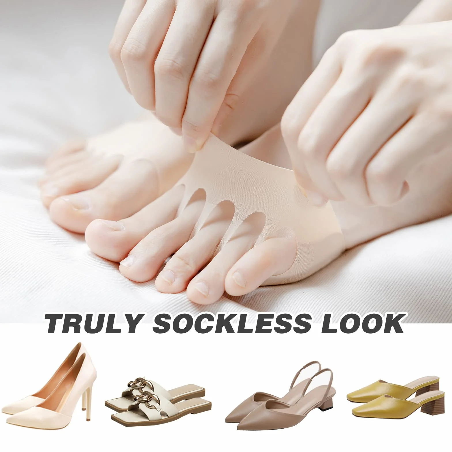 Caudblor 6 Paar Füßlinge Zehensocken damen Toe Socks Invisible Baumwolle Zehenkappe Vorfußpolster Schwarz Beige High Heel Kissen Schuheinlagen 36-39 39-42