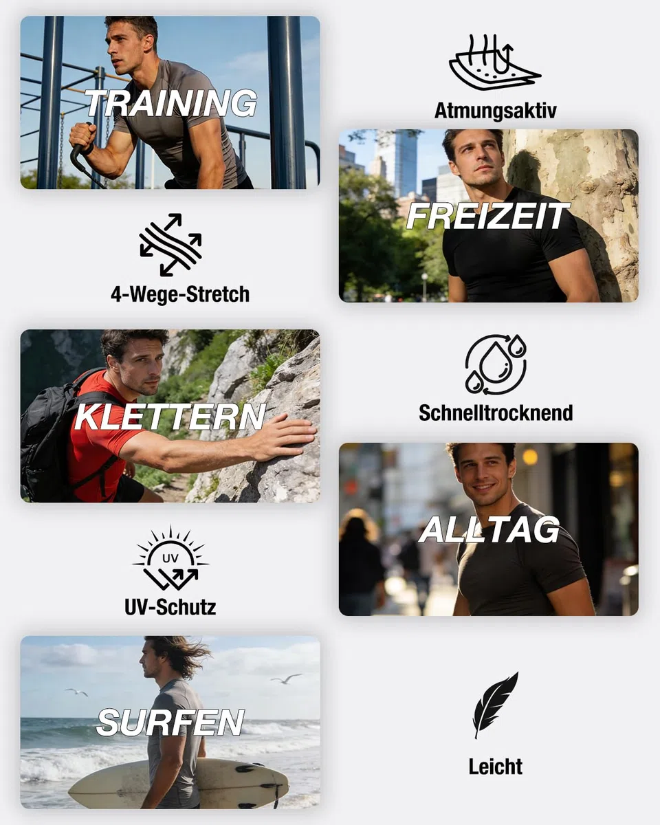 5er Pack Kompressionsshirt Herren Kurzarm,Funktionsshirt Schnelltrocknendes Atmungsaktive Sportshirt Männer Laufshirt für Workout Gym