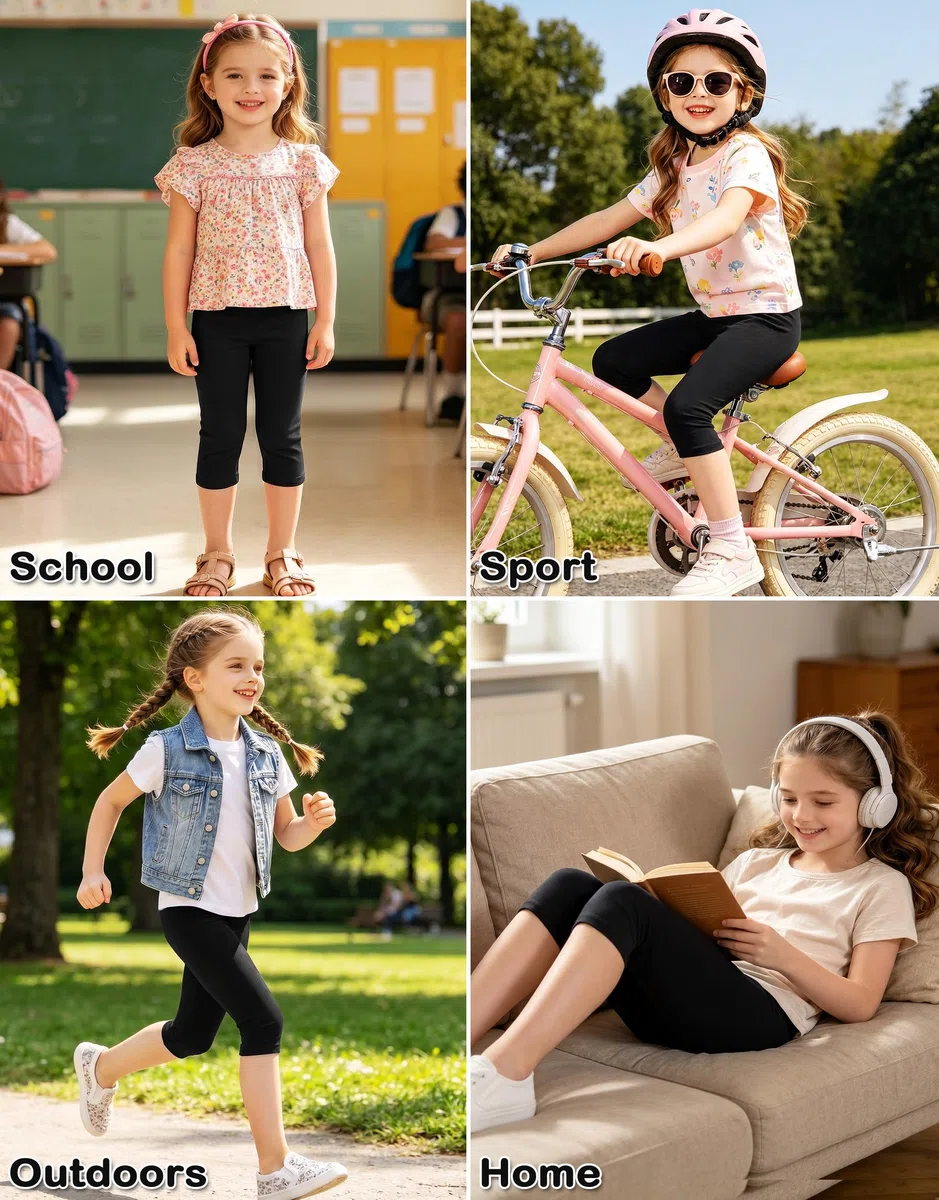 Capri Leggings Mädchen Modal 3er Pack 3/4 Kurze Radlerhose Kinder Elastische Atmungsaktiv Sporthose Weiche Bequeme Caprihose Einfarbige Activewear Sommerhose 4-11 Jahre, GR. 104-146