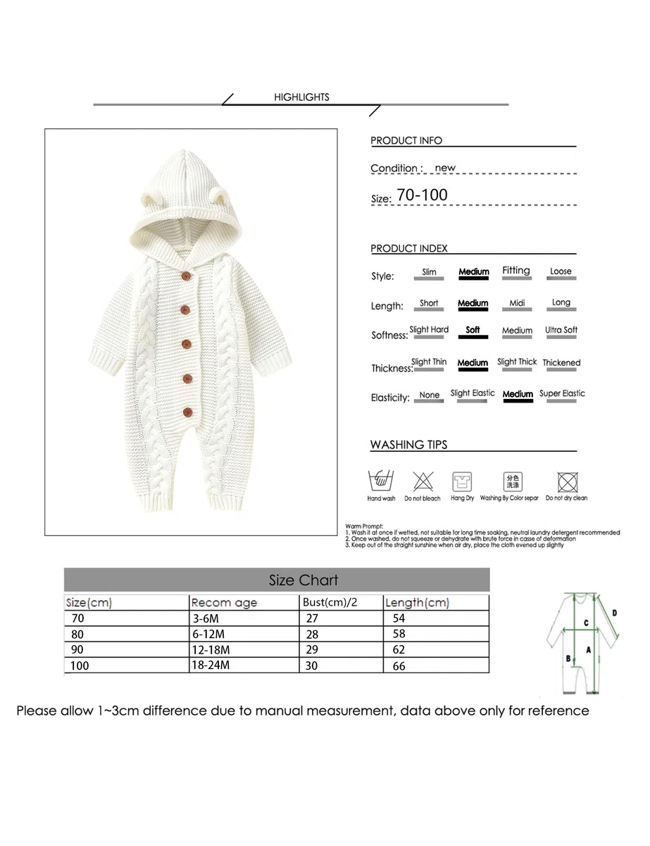 Haokaini Neugeborenes Baby Ohr Kapuze Gestrickte Strampler Overall Winter wärmer Schneeanzug für Jungen Mädchen