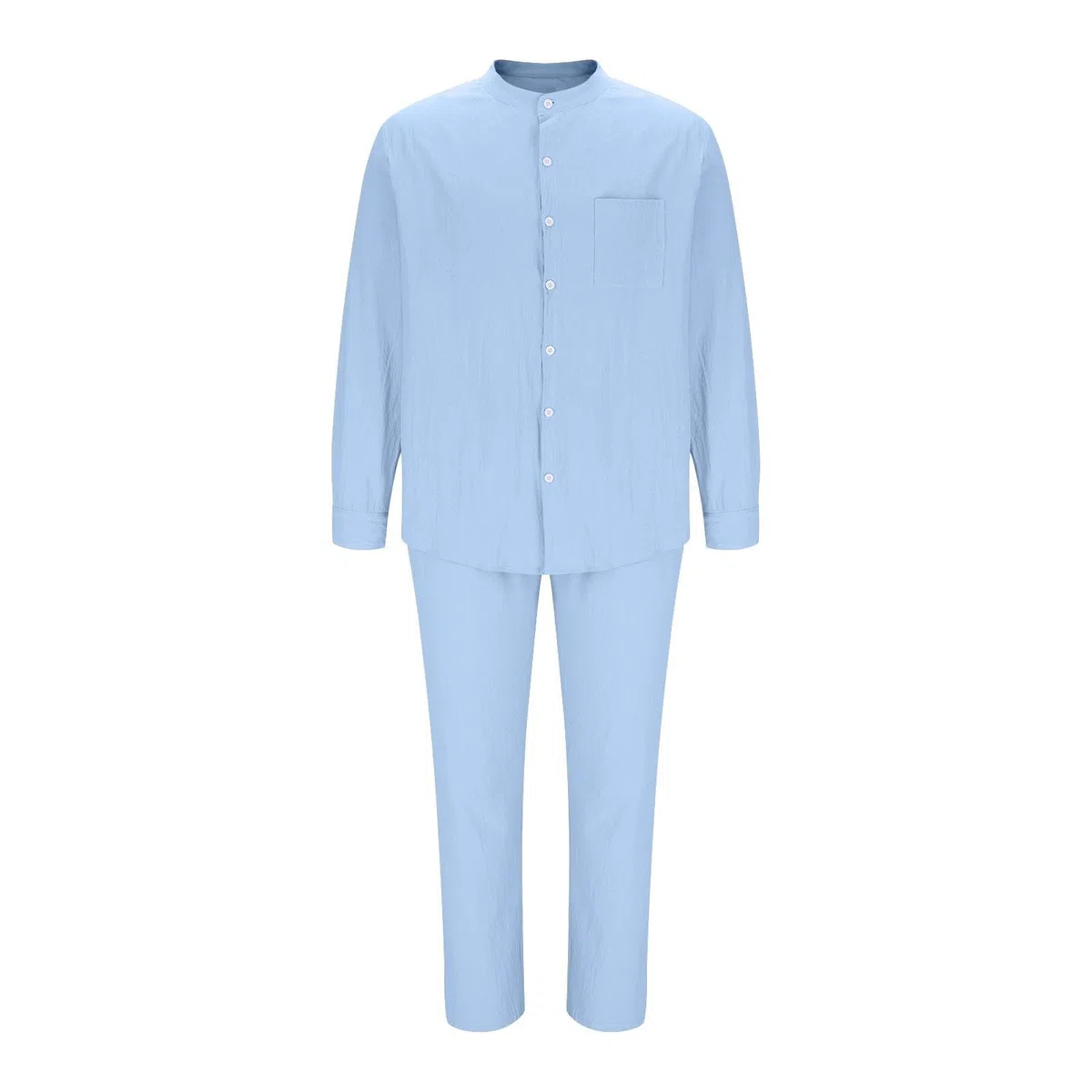 EMATOP Leinen Outfits Herren Sommer Leicht Sportanzug Lässiges Einfarbig Jogginganzug Baumwolle Leinen Tracksuit Casual 2 Teiliges Sommerhemd und Lang Hosen Freizeitanzug Zweiteiler Workout Set