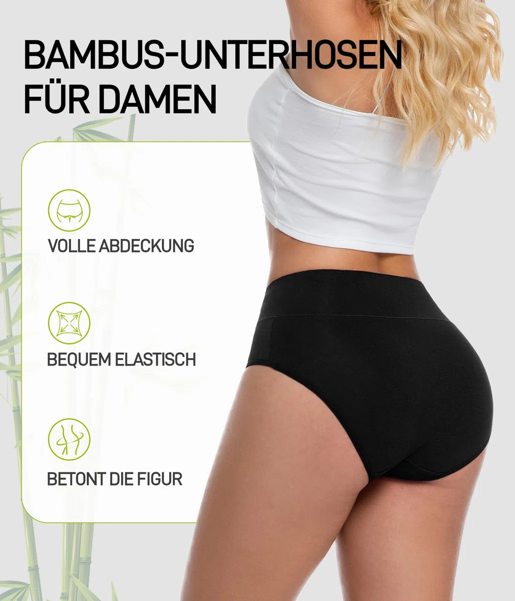 YESWEL Bambus Unterhosen Damen, Hohe Taille Unterwäsche, Stretch Slip Atmungsaktive Panties für Frauen 5er Pack (S-3XL)