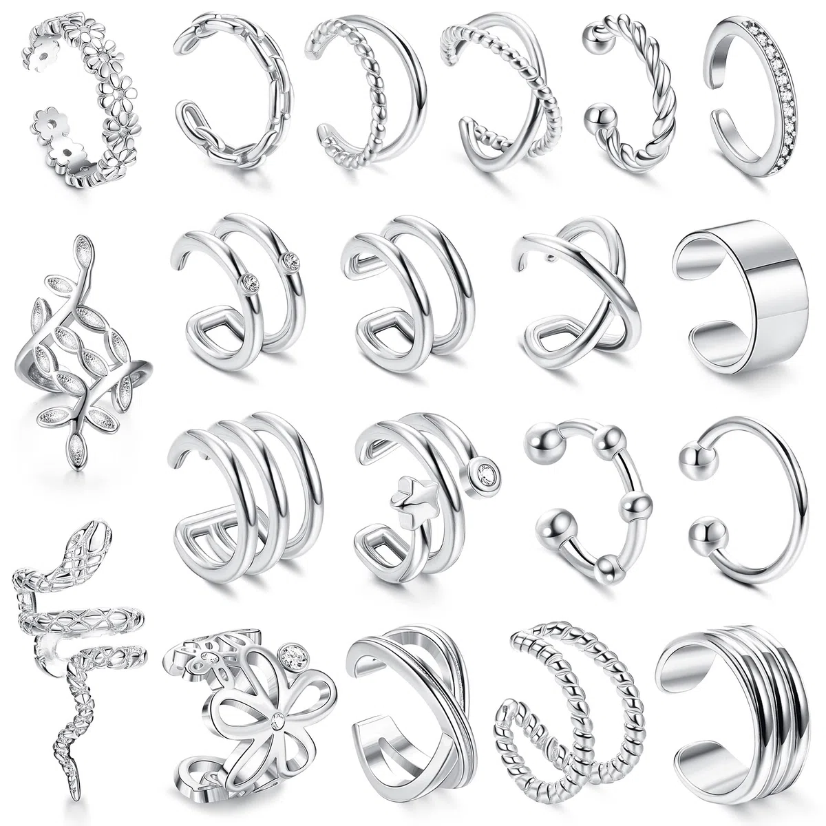 ORAZIO 20/25Pcs Ear Cuff Set Damen Ohrmanschette Ohrringe Earcuffs Set Helix Knorpel Ohrmanschette Ohne Ohrloch Wickelohrring Fakepircings Ohr Cuffs Ohrklemme