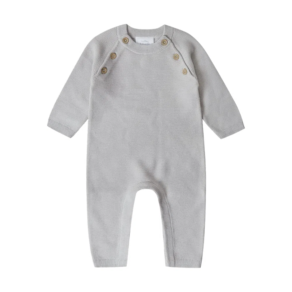 Stellou & friends Overall für Babys & Kleinkind, Woll-Anzug, Baby-Kleidung aus 100% Baumwolle, Winteroverall, Onepiece mit Knöpfen in Holz-Optik und schrägen Raglanärmeln, OEKO-TEX 100 zertifiziert