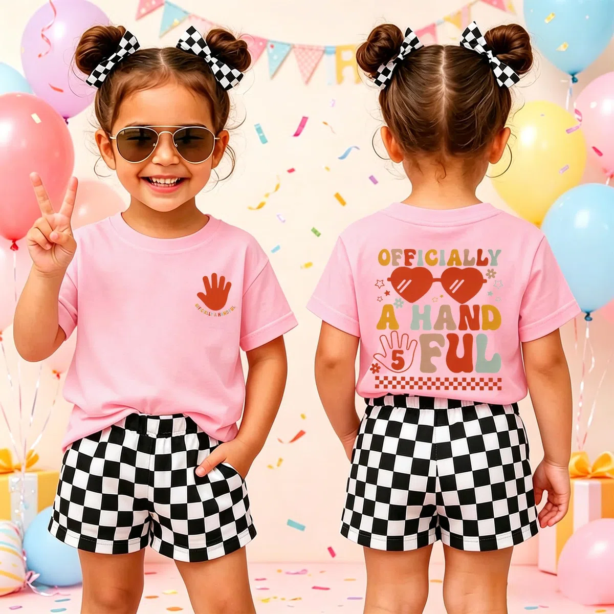 5.Geburtstag T-Shirt Mädchen Geburtstagsshirt Officially A Hand FUL Drucken Tshirt Sommer Kurzarm Shirts Fünfter Jahre Schwester Shirt Kinder Rundhals Top Ankündigung Outfit
