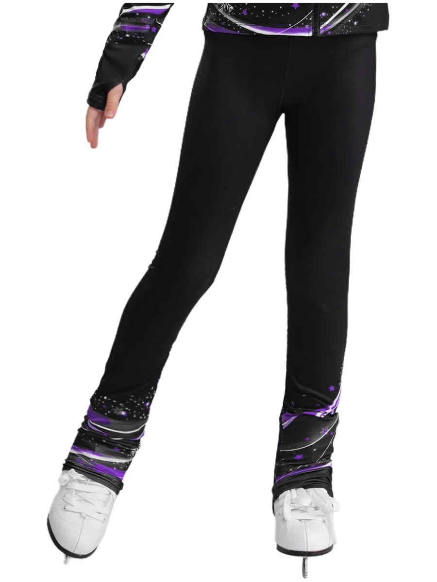 Freebily Kinder Mädchen Eislaufhose Glitzer Strass Eislauf Thermo Leggins Eislaufen Gymnastik Sport Training Hose