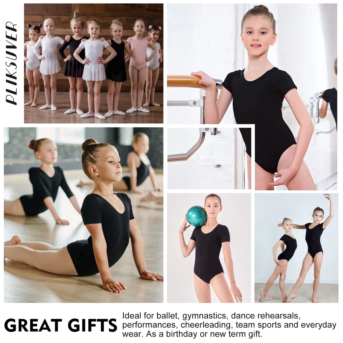 Ballettanzug Mädchen, Kinder Ballett Trikot Kurzarm Ballett Gymnastik Turnanzug Tanz-Body aus Baumwolle für Damen Kinder Schwarz Weiß Rosa(Größe 110-170)