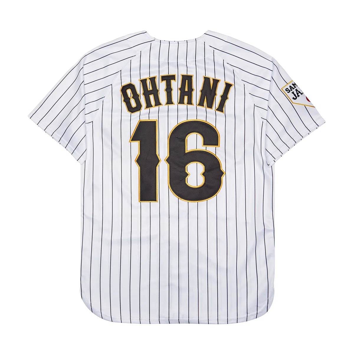 Herren #16 Ohtani Japan Samurai Weiß Schwarz Nadelstreifen Hip Hop Baseballtrikot