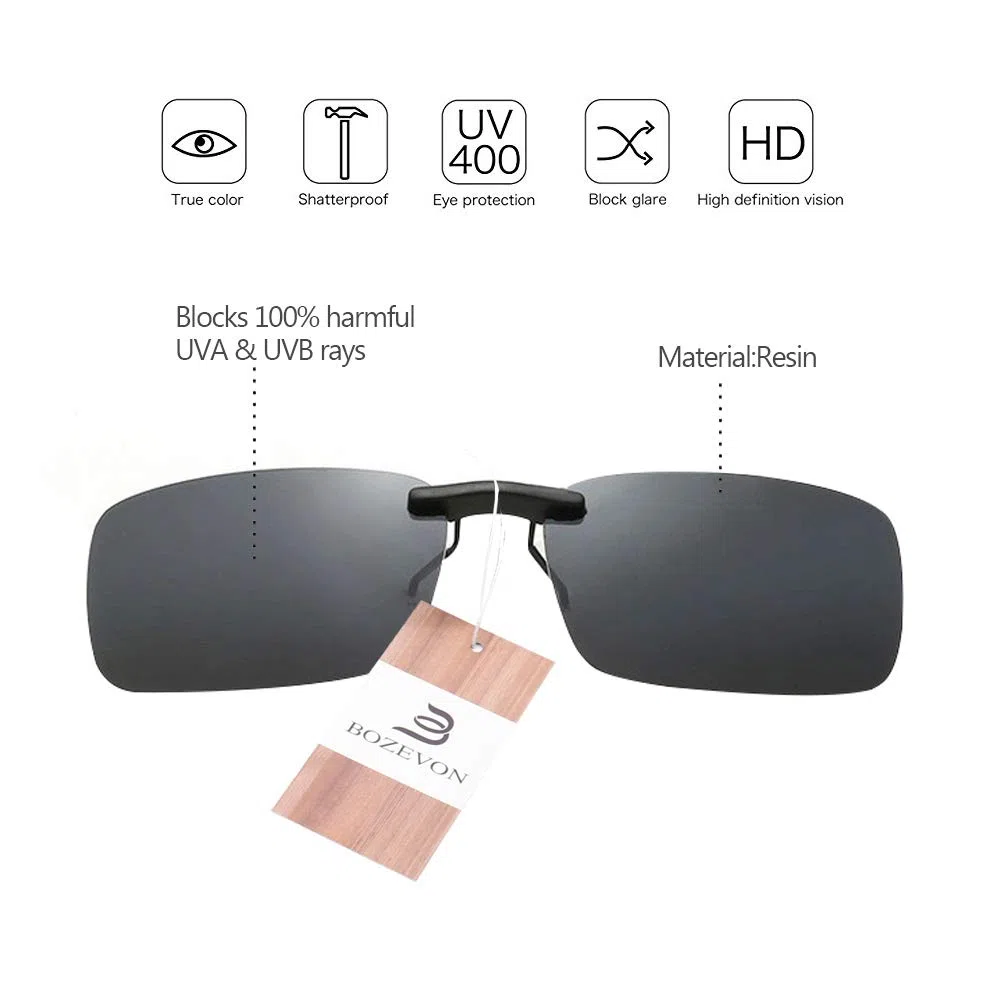 Sonnenbrillen-Clip auf Flip Up Polarisierte Linse - Unisex Rechteck Klipp auf Klapp-Sonnenbrille für Brillen im Freien und Fahren
