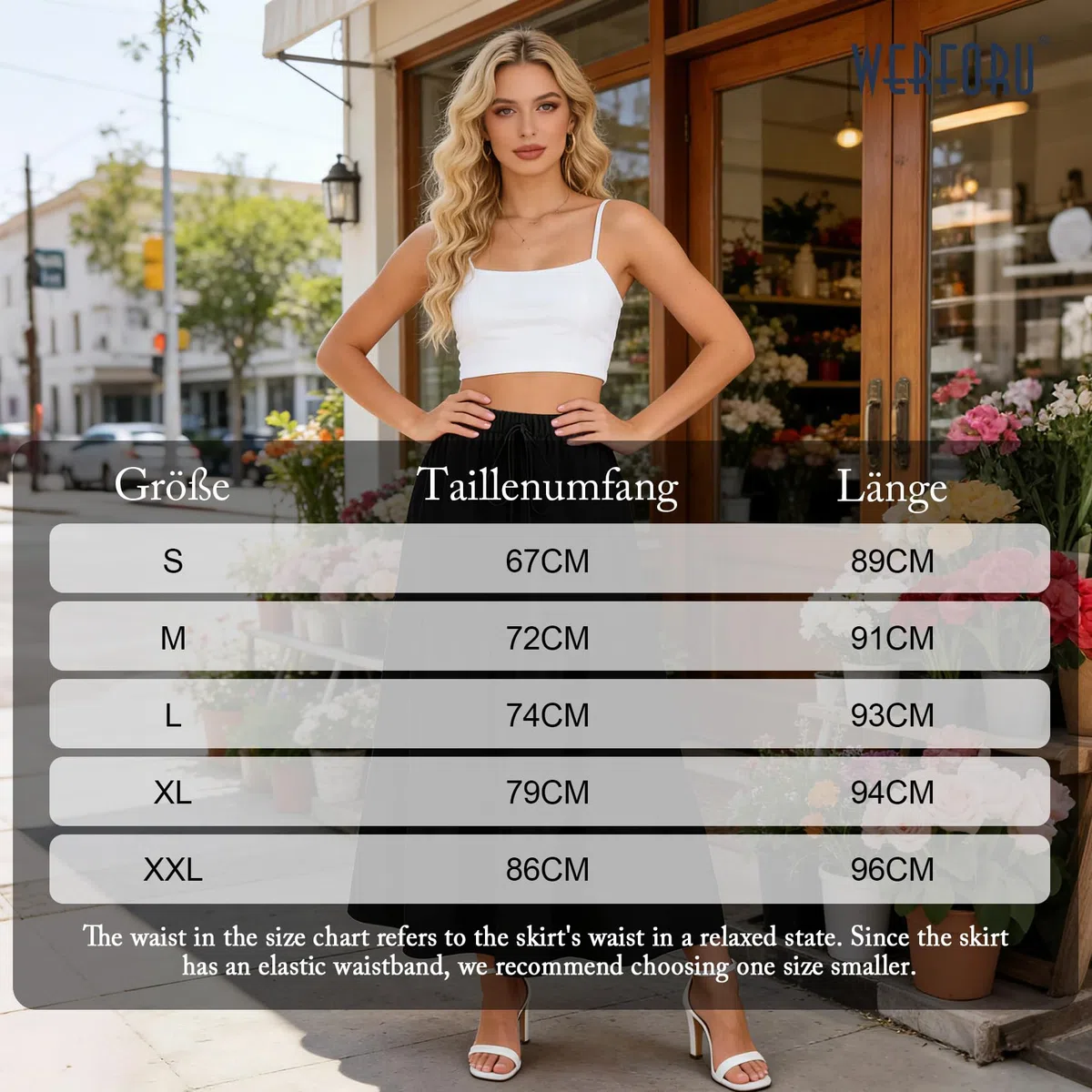 WERFORU Langer Rock Damen mit Taschen Hohe Taille mit Elastischem Bund Röcke Elegant Maxirock Lang Sommerrock