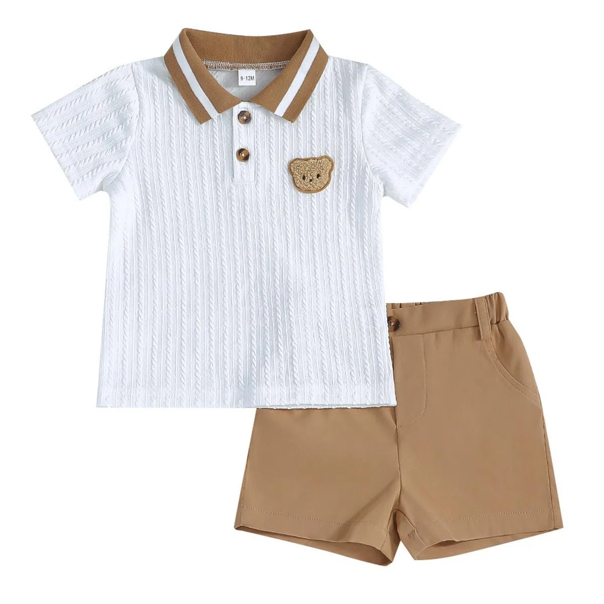 Kleinkind Baby Jungen Kleidung Sommer Outfits Niedliches Bären Poloshirt und Knöpfen Shorts mit Taschen 2-teiliges Frühling Set