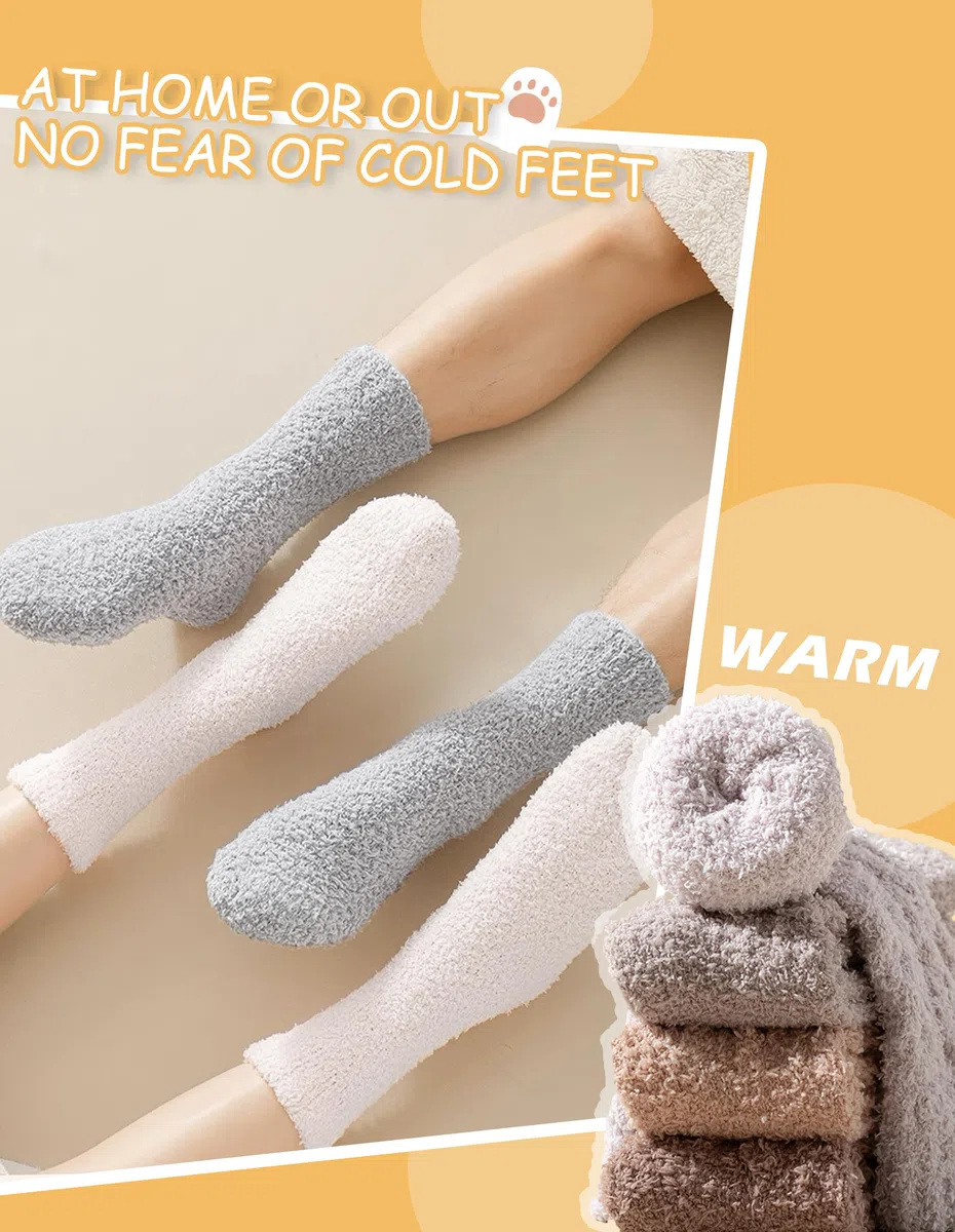 Josnown Kuschelsocken Damen Flauschige Socken aus Korallenfleece Winter Dicke Warme Haussocken 5 Paar Kuschlige Bettsocken Schlafsocken Größe 35-41