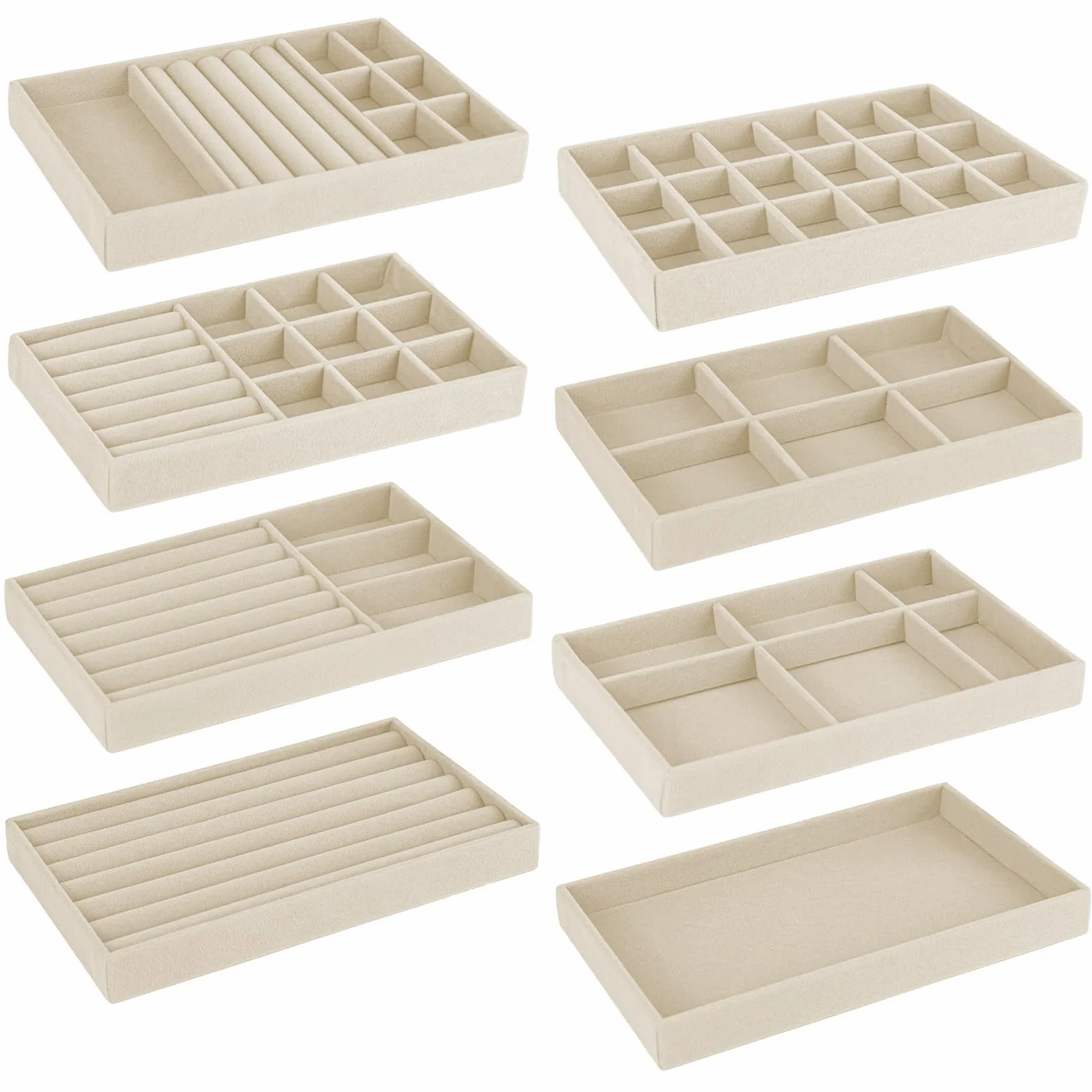 8 Stück Schmuckaufbewahrung Schublade, Schmuck Organizer Schublade, Schmucktablett, Schmuckeinsatz für Schubladen, Stackers Schmuckkasten, Samt Jewelry Organizer für Ohrringe (Beige)