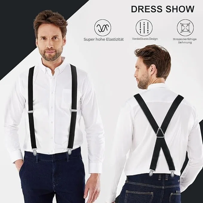 Hosenträger Herren, X-Form, mit starken Metall-Clips, robuste Hosenträger, Einstellbar und Elastische Einheitsgröße für Damen und Herren