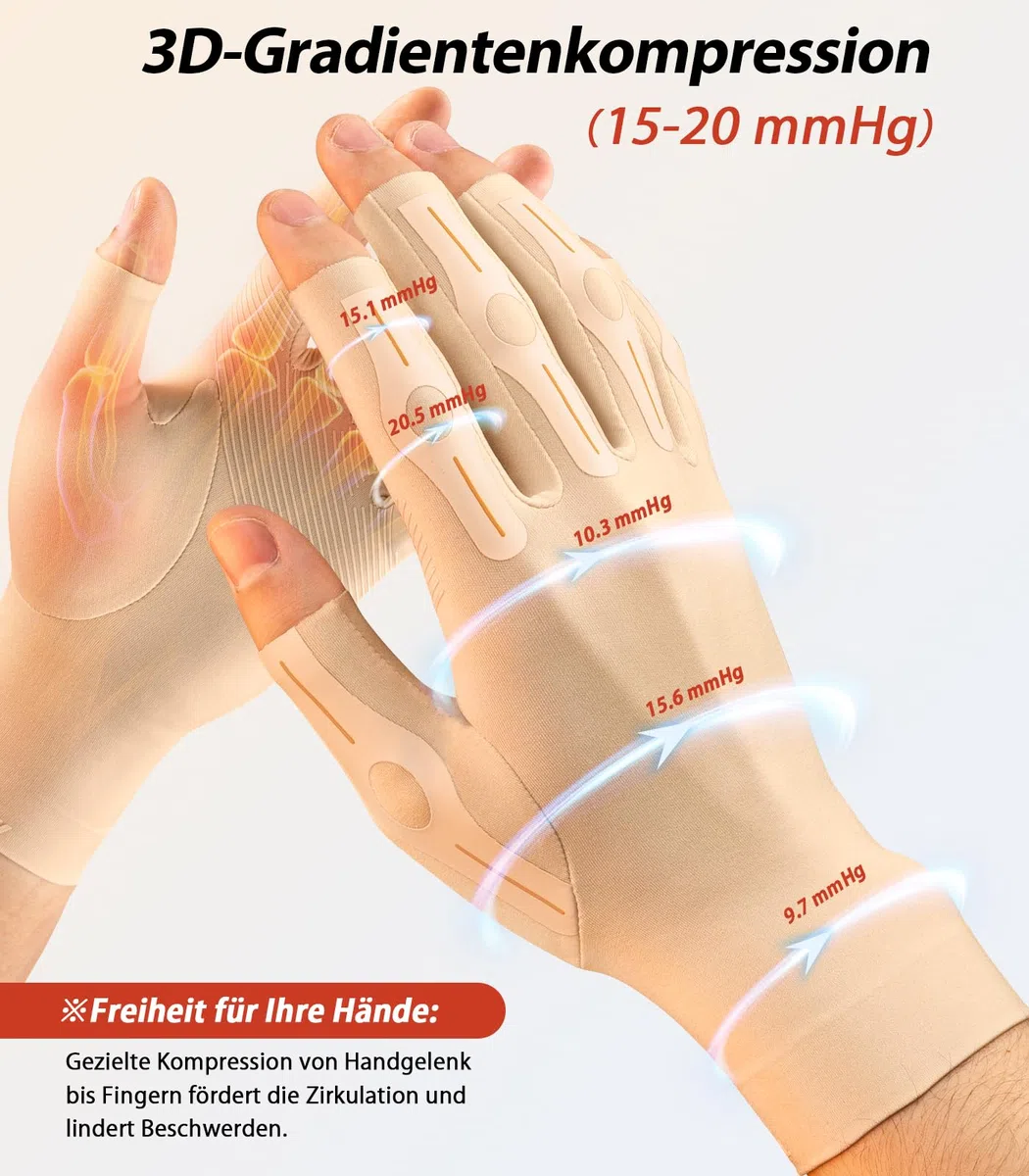 Arthritis Kompressionshandschuhe, fingerlos, hautfreundlich, rutschfest, Morgensteifheit, Unisex, Hautfarben