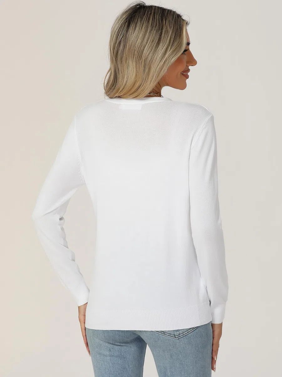 Strickjacke Damen V Ausschnitt mit Knöpfen Cardigan Langarm Leichte Elegante Dünn Sweater Pullover