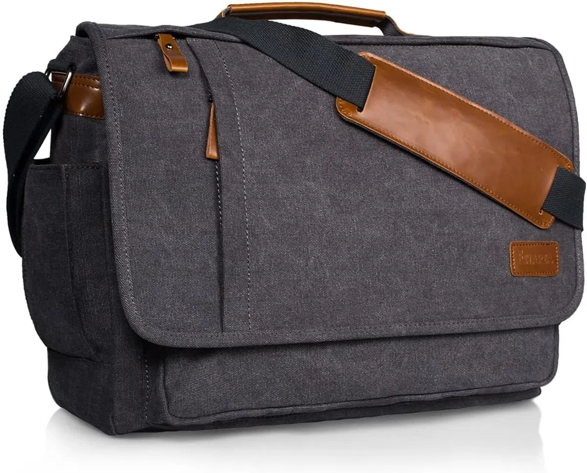 ESTARER Umhängetasche Laptoptasche 15.6 Zoll Canvas Grau