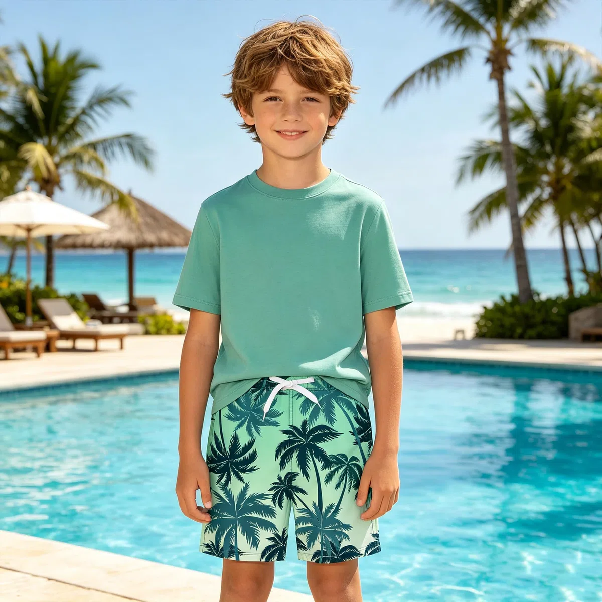RAISEVERN Badehose Jungen Sommer Schnelltrocknen 3D Grafik Kinder Badeshorts mit Kordelzug & Taschen 7-14 Jahre