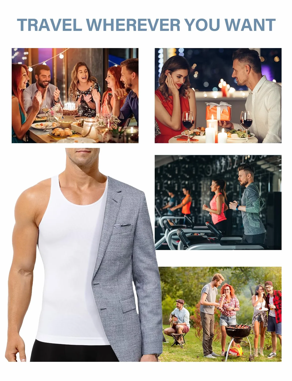 Casey Kevin Shapewear Herren Bauchweg Elastische Ärmellos Tank Top Body Shaper Herren Kompression Unterhemd für Sport & Alltag