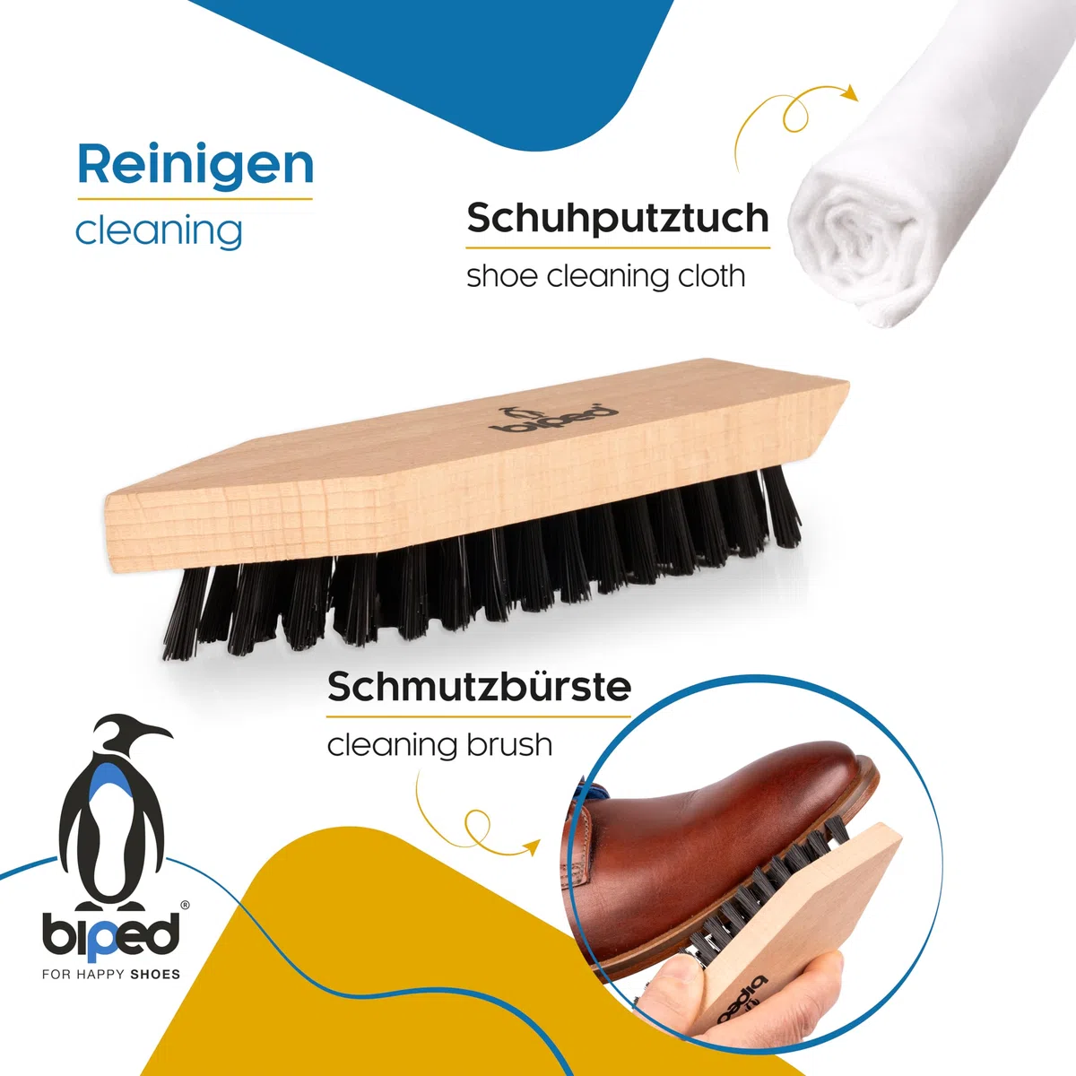biped Schuhputzset 8-teilig - Schuhpflege für Glattleder und Wildleder - Schuhbürsten mit Natur Borsten - Made in Germany z2463