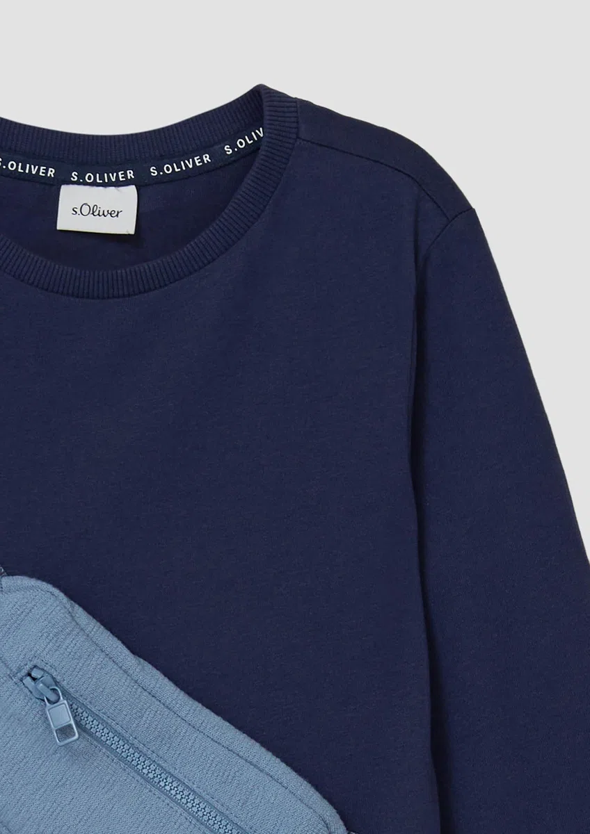 Jersey-Longsleeve mit aufgesetzter Reißverschlusstasche tiefblau 140