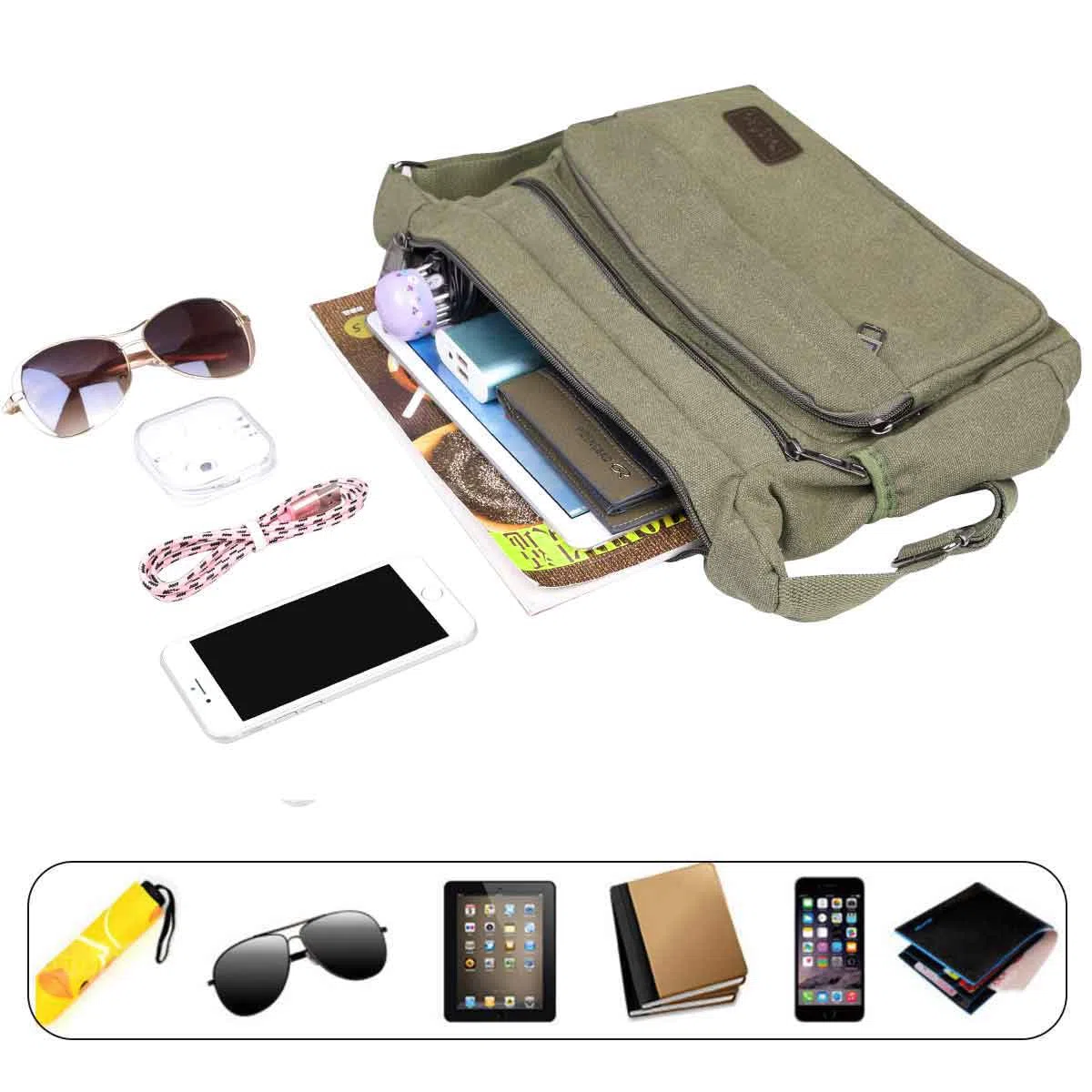 JAKAGO Wasserdichte Umhängetasche Herren Segeltuch Arbeitstasche Outdoor Camping Reisen