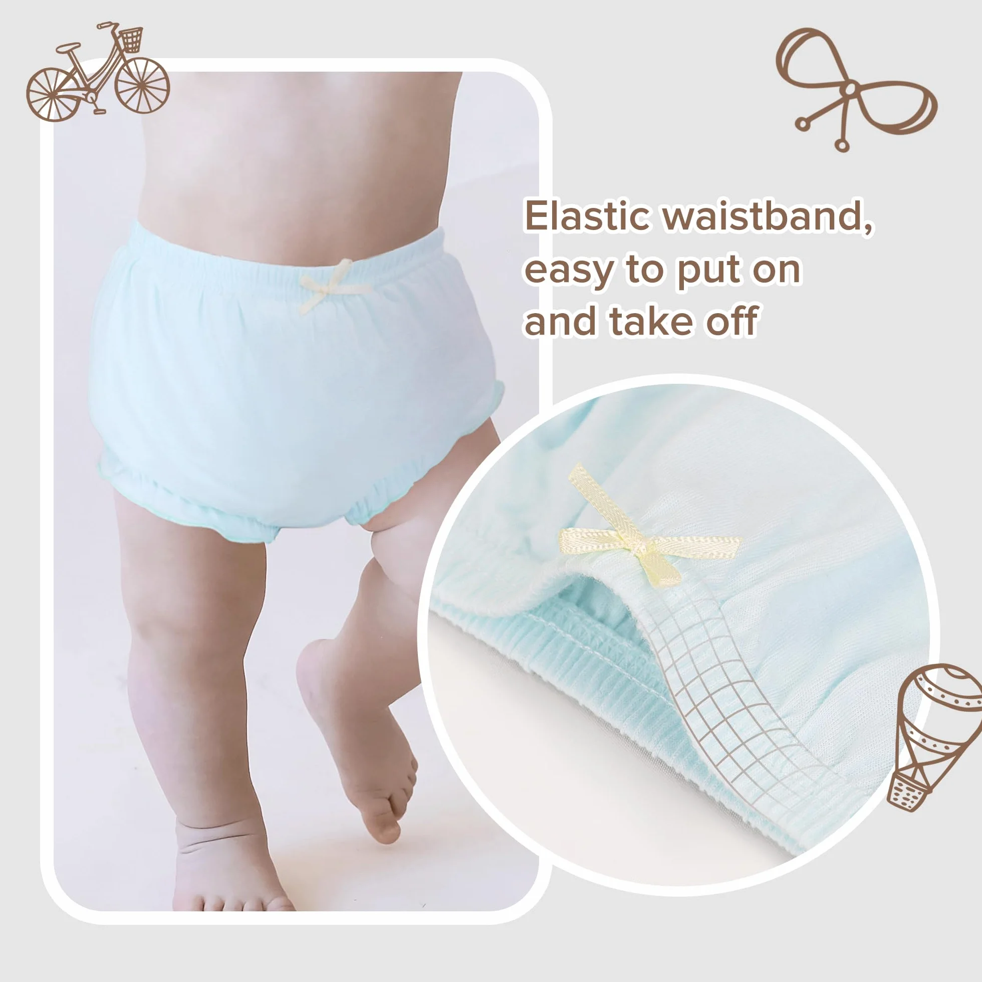 Höschen Packung mit 4 Baby Unterwäsche Kleinkinder Windelhosen Unterwäsch, Komfort Elegant Uni-Farbe mit Prinzessin Rüschen Unterhose Unterwäsche für Baby Mädchen