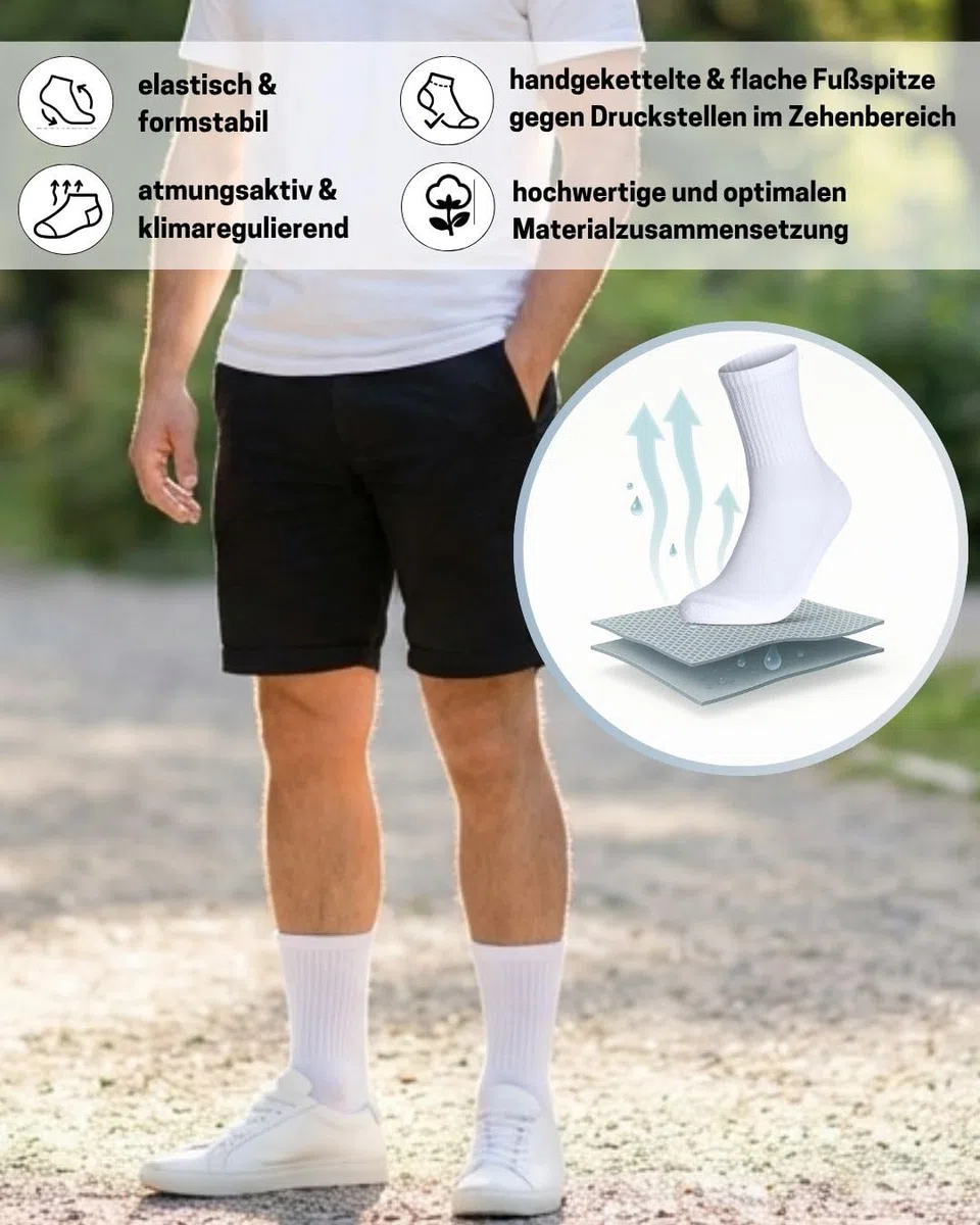 sockenkauf24 Herren Tennissocken (6 Paar) Sportsocken mit verstärkter Ferse & Fußspitze, gepolsterte Sohle Baumwolle Atmungsaktive Retro Crew Socken
