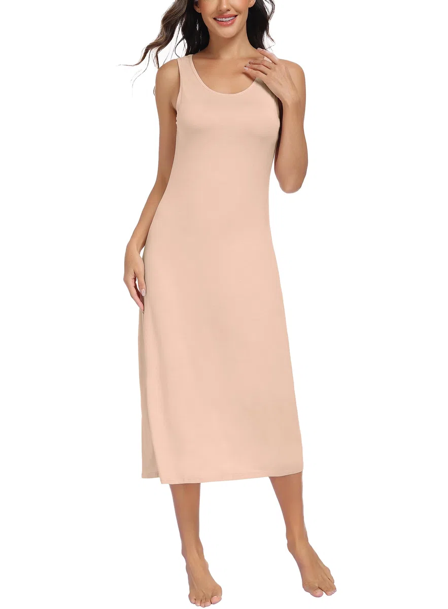 Lovasy Unterkleid Damen Sommer Extrem Lang Breite Schultergurte Modal Unterkleider für Damen Sexy Nachthemd Full Slip