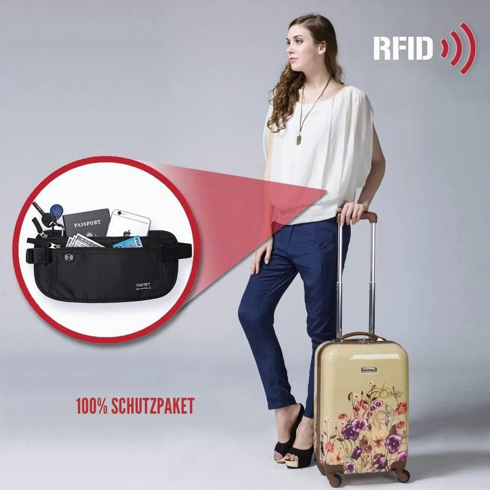 Geldgürtel für Damen und Herren,Die Bauchtasche zum Reisen Flach Mit RFID-Blocker Bauchtasche unter Kleidung tragbar