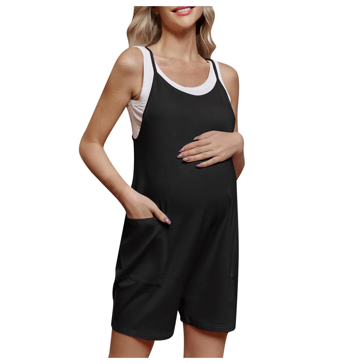 Jumpsuit Umstands Damen Sommer Locker Nursing Overall Ärmelloser Spaghettiträger Mutterschaft Playsuit Baggy Latzhosen Hohe Taille Stillstrampler Strand Boho Schwangere Romper Umstandsstrampler Shorts